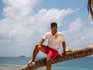 Captain on board Bavaria 35 sailboat in San Blas Islands, Panama