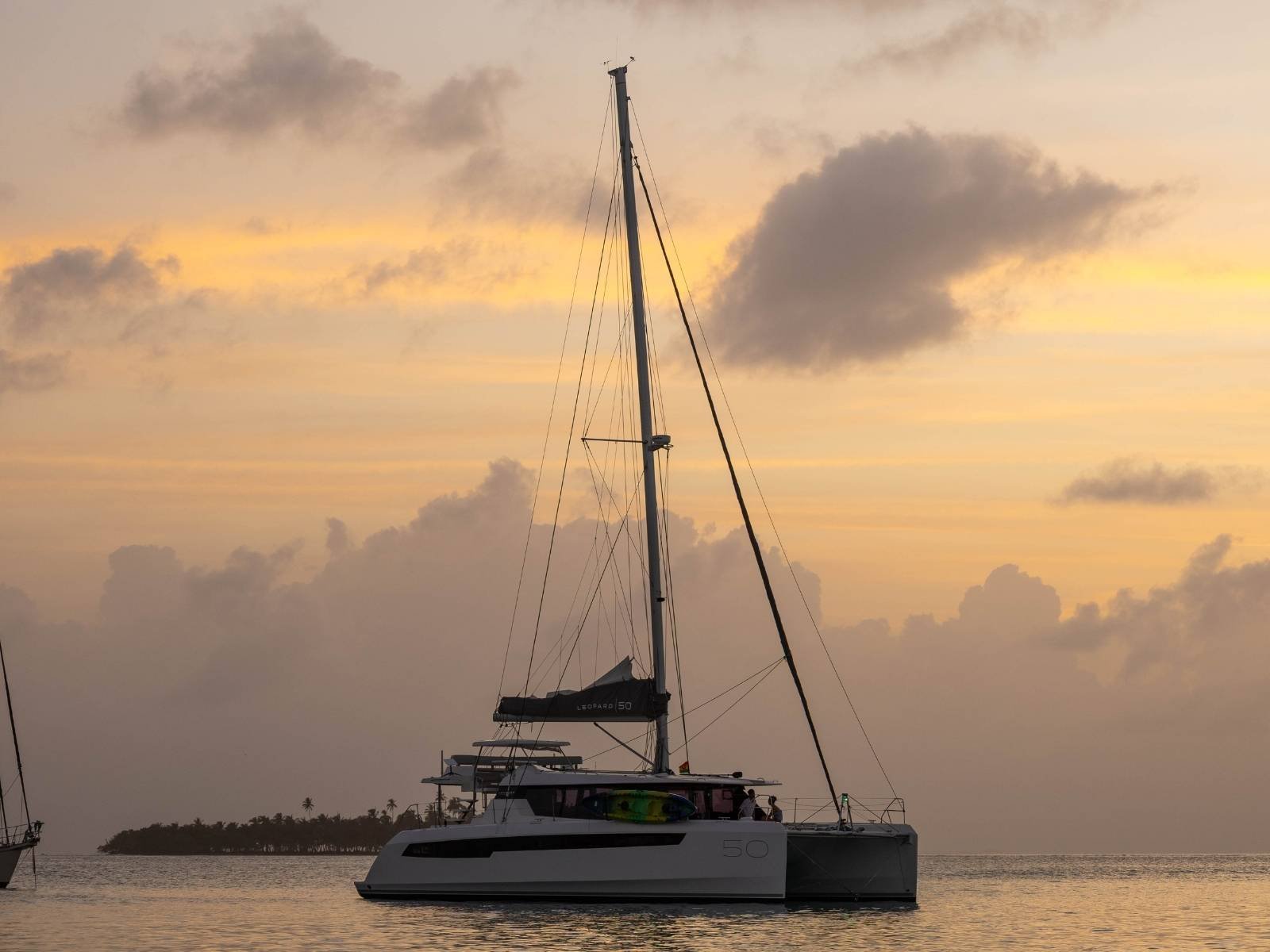 Leopard 50 VOX catamaran at sunset in San Blas Panama luxury sailing charter