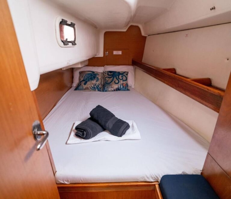 Comfortable sleeping cabin onboard sailing yacht in Guna Yala Panama