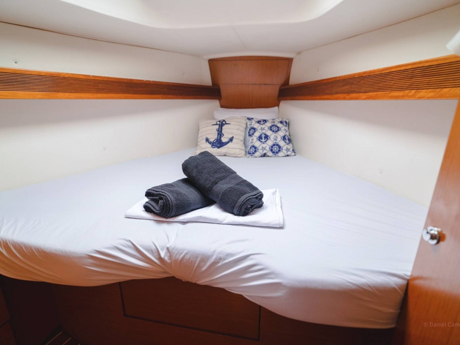 Interior cabin with natural light on sailboat anchored in San Blas Islands Panama