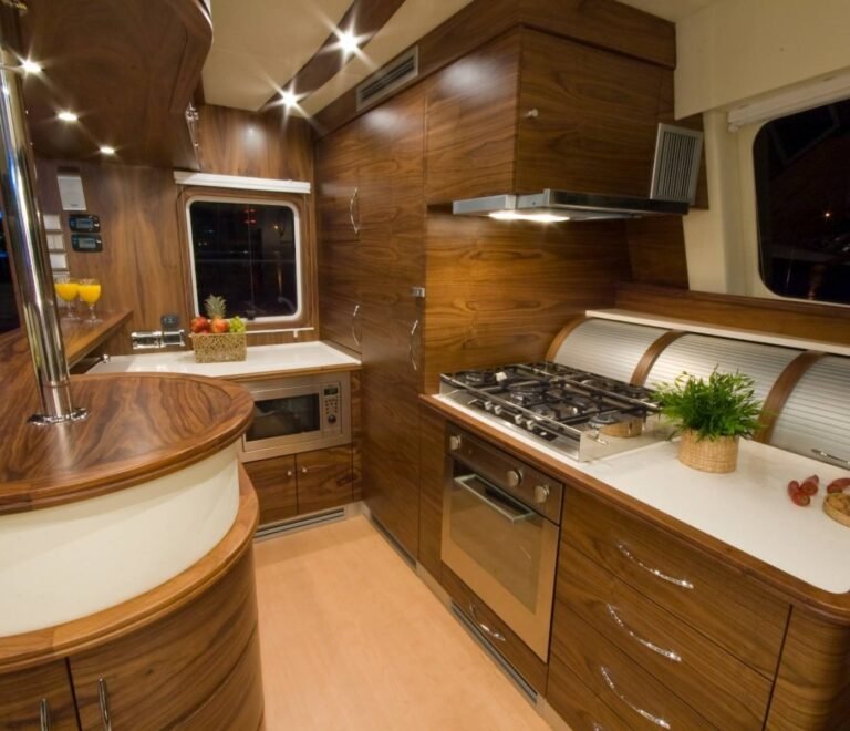 Luxury kitchen interior inside SunReef 62 catamaran in San Blas with premium finishes