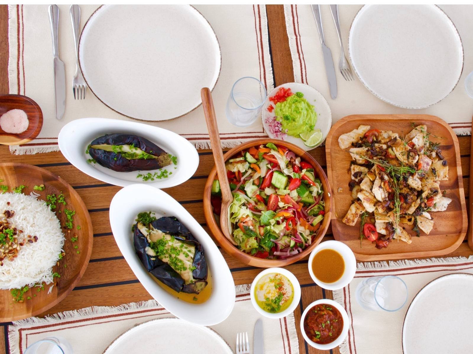 Gourmet lunch served onboard SunReef 62 catamaran in San Blas with fresh seafood