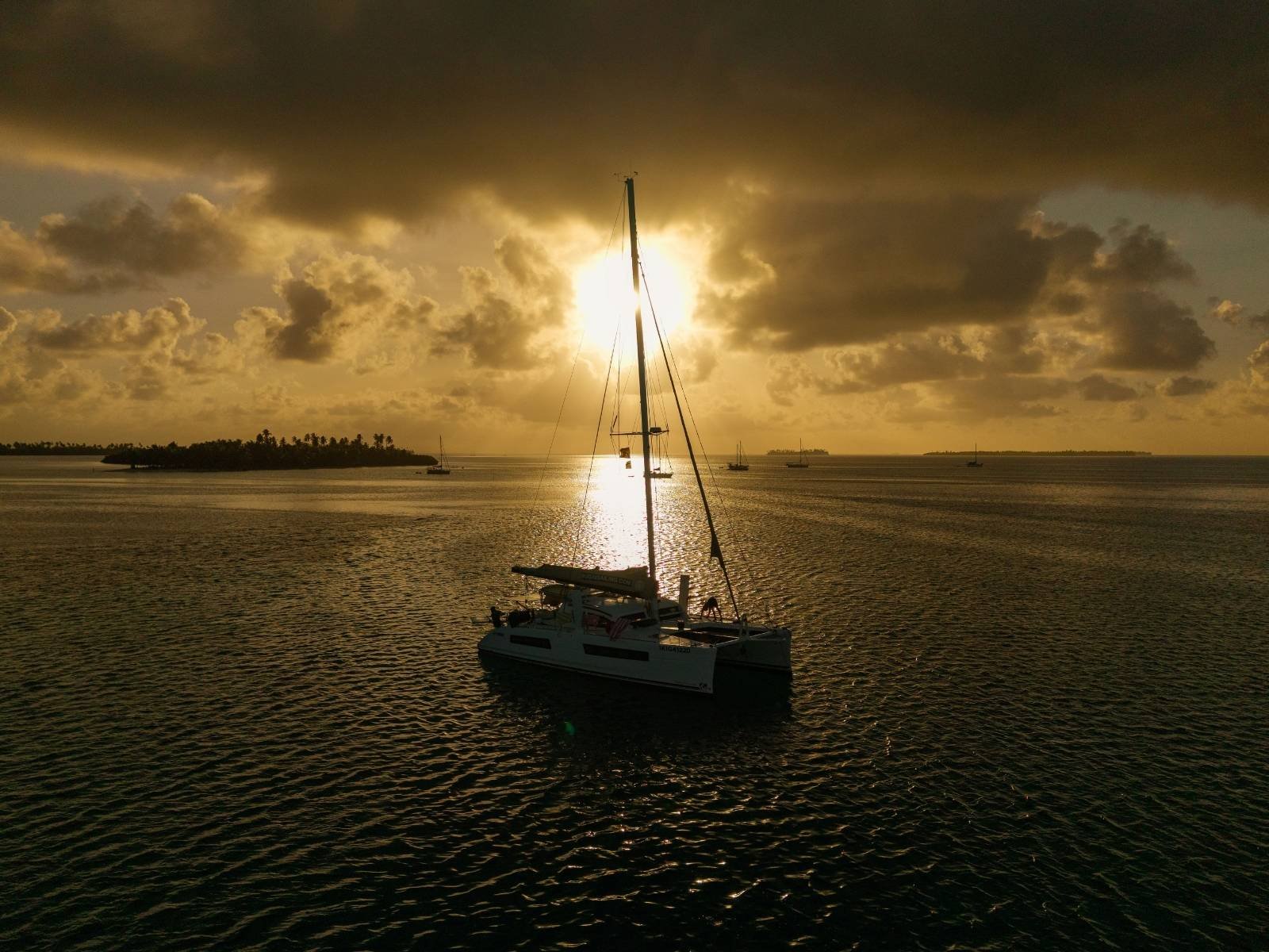 Catamaran at sunset during wellness retreat in San Blas Panama