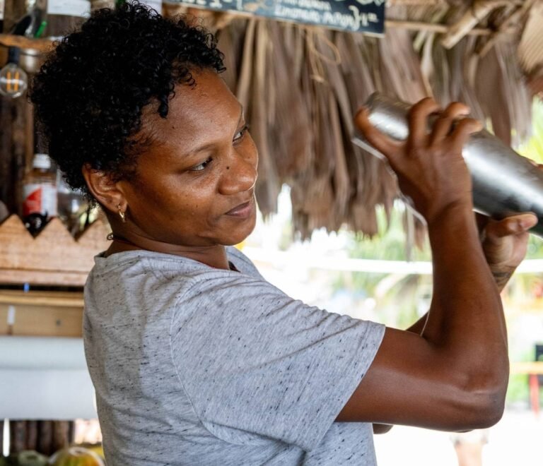 Bartender preparing cocktails in Dutch Cays San Blas Panama