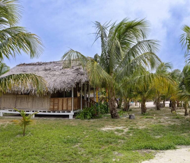 Exterior garden view of deluxe cabins in Dutch Cays San Blas Panama