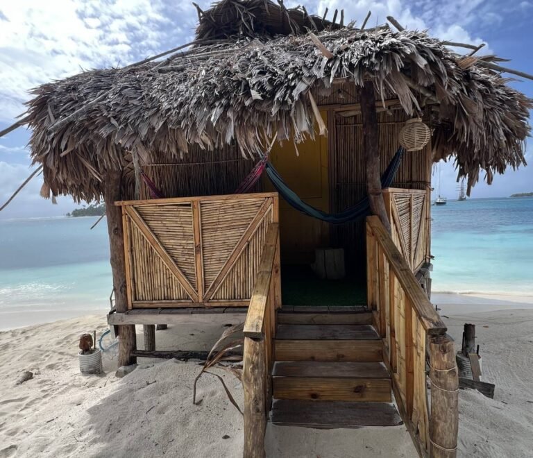 Beachfront bungalow cabin entrance in Dutch Cays San Blas Panama