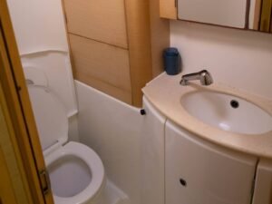 Private bathroom inside Lagoon 440 catamaran cabin in San Blas