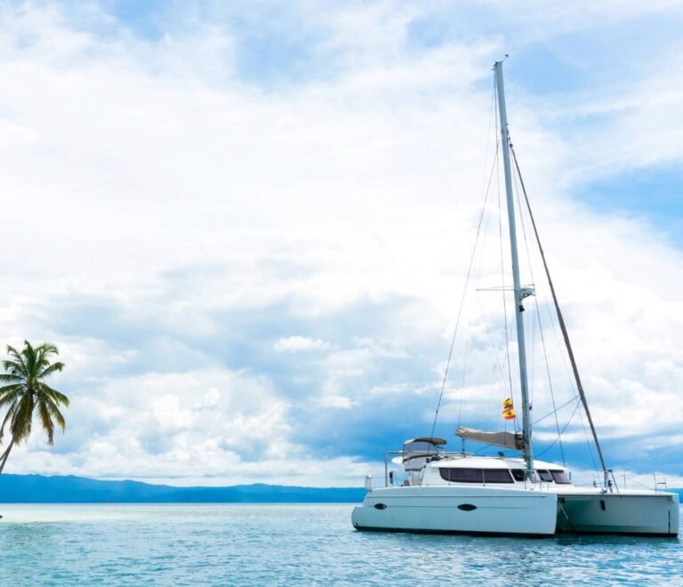 Lipari 41 catamaran anchored in crystal clear waters of San Blas