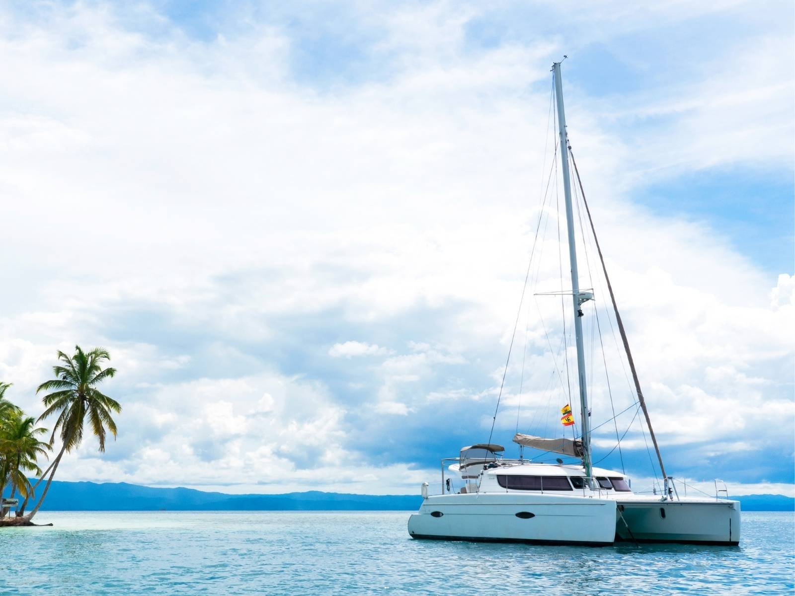 Lipari 41 catamaran anchored in crystal clear waters of San Blas