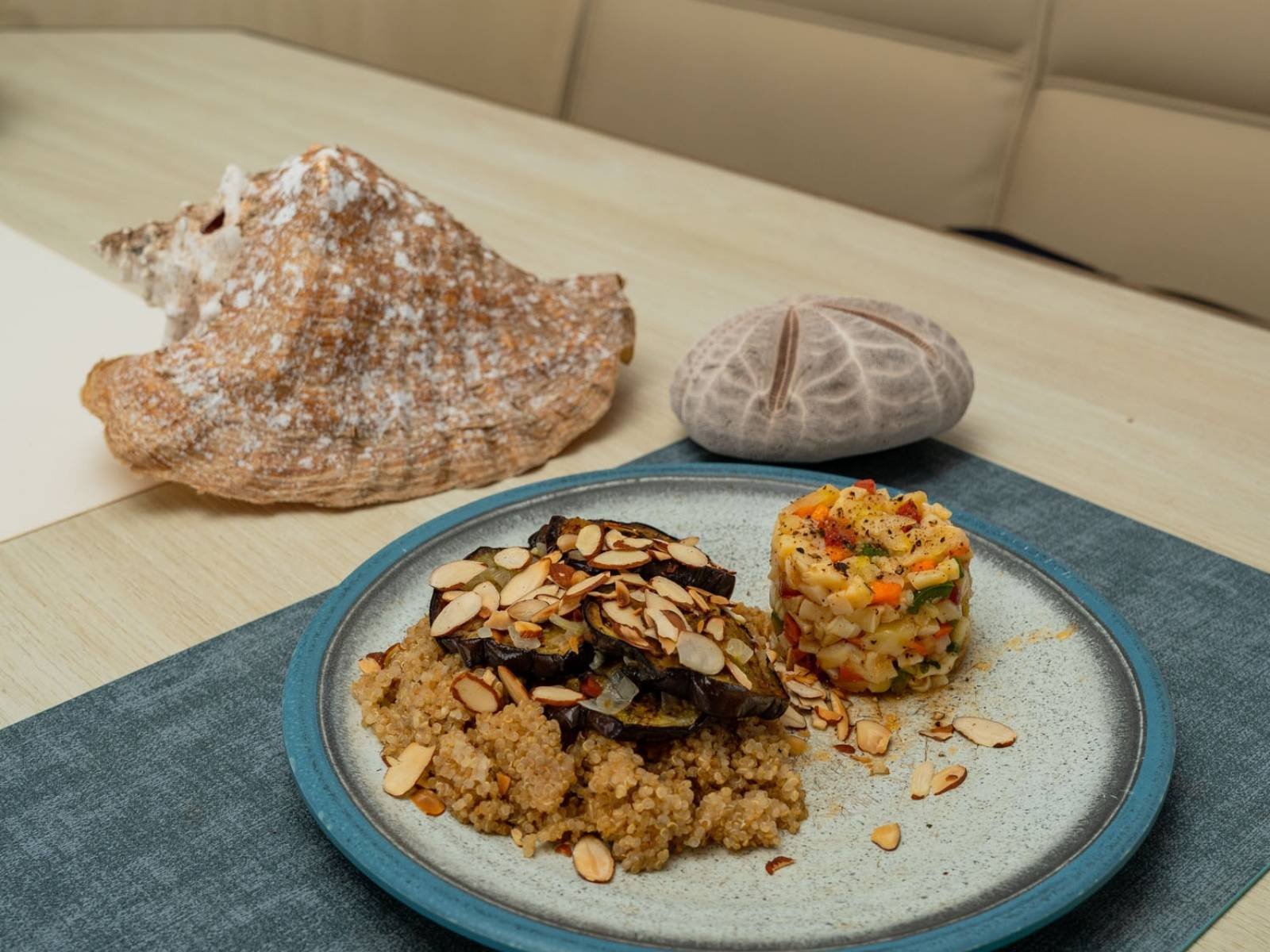 Healthy gourmet meal served during catamaran wellness retreat in San Blas