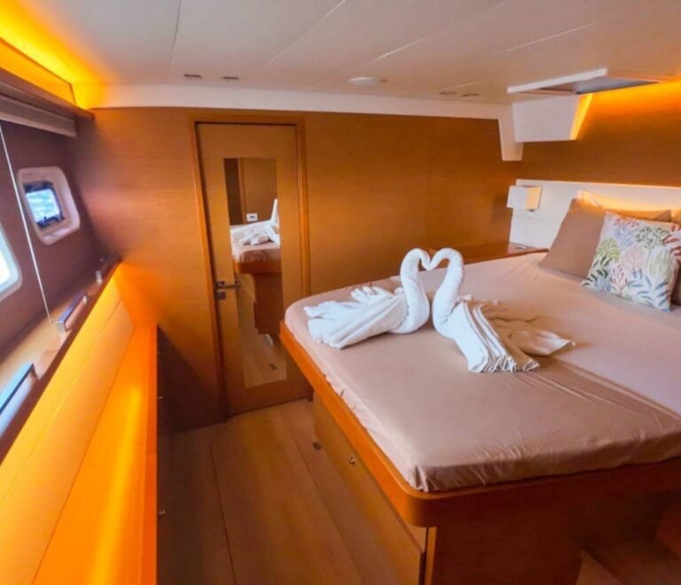 Luxury king cabin inside Lagoon 56 catamaran in San Blas with premium comfort