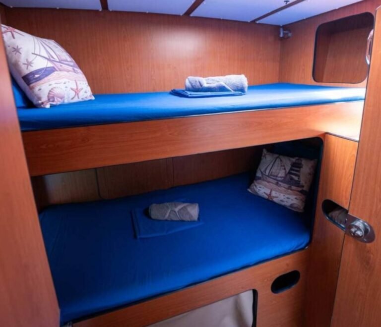 Bunk bed cabin onboard Lagoon 57 catamaran in San Blas