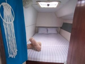 Double cabin inside Lagoon 37 catamaran in San Blas with fresh linen