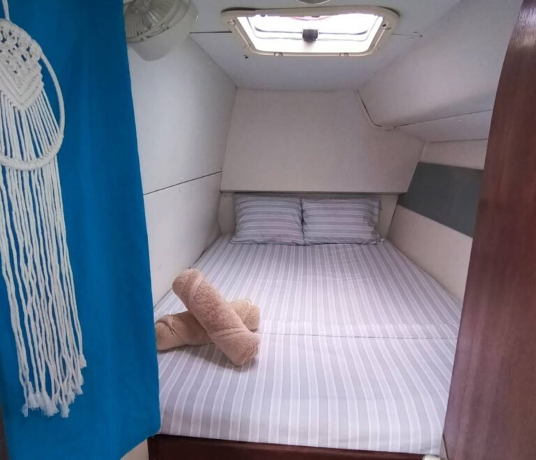 Double cabin inside Lagoon 37 catamaran in San Blas with fresh linen