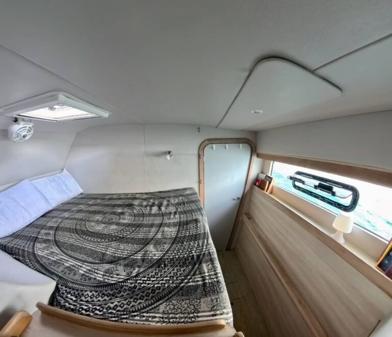 Private guest cabin onboard catamaran wellness retreat in San Blas