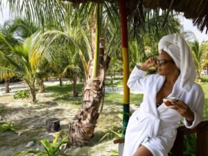 Relaxing wellness moment at deluxe cabin in Dutch Cays San Blas