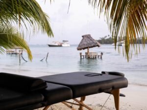 Massage area with catamaran view in Dutch Cays San Blas
