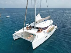 Lipari 41 catamaran aerial view in San Blas Panama private charter