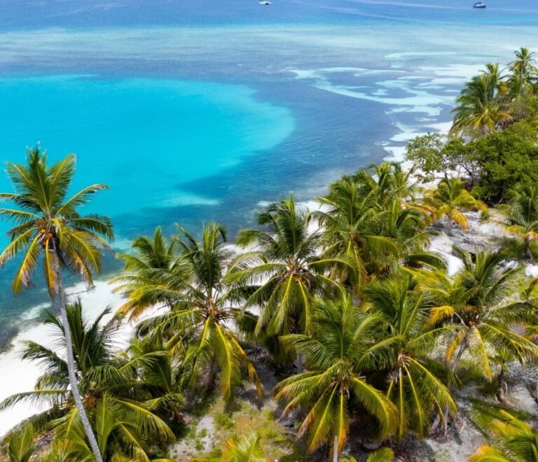 Aerial view of paradise island in Dutch Cays San Blas Panama