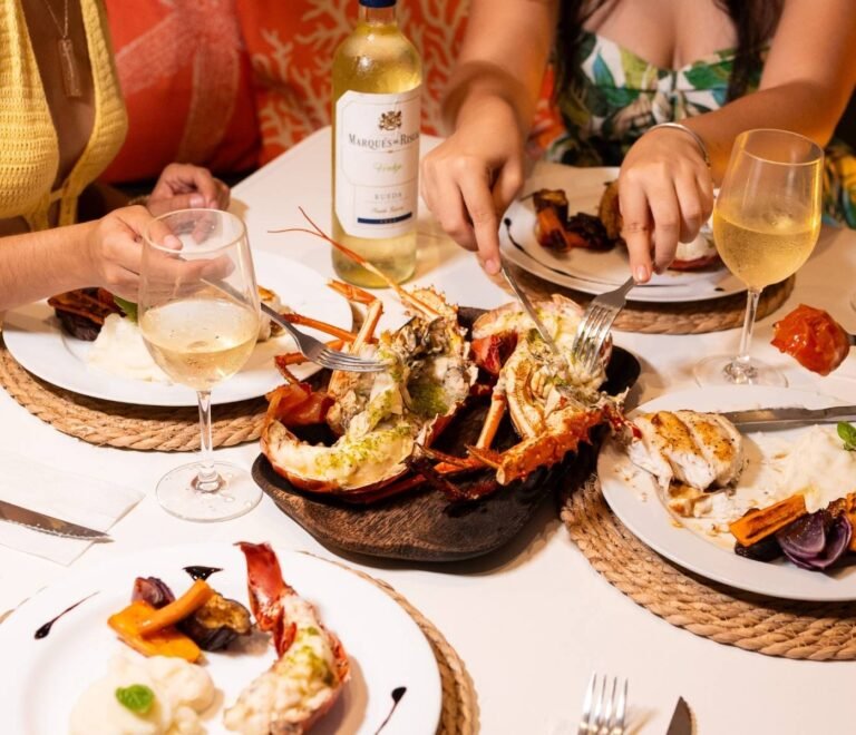 Gourmet seafood dinner served onboard Lagoon 40 catamaran in San Blas