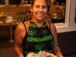 Chef onboard Lagoon 40 catamaran preparing fresh meals in San Blas