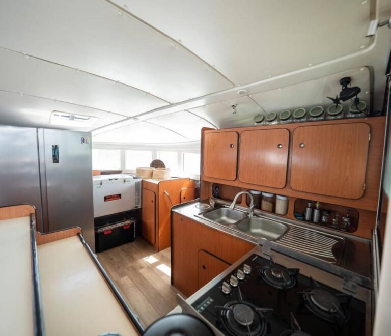Fully equipped kitchen onboard Lagoon 57 catamaran in San Blas