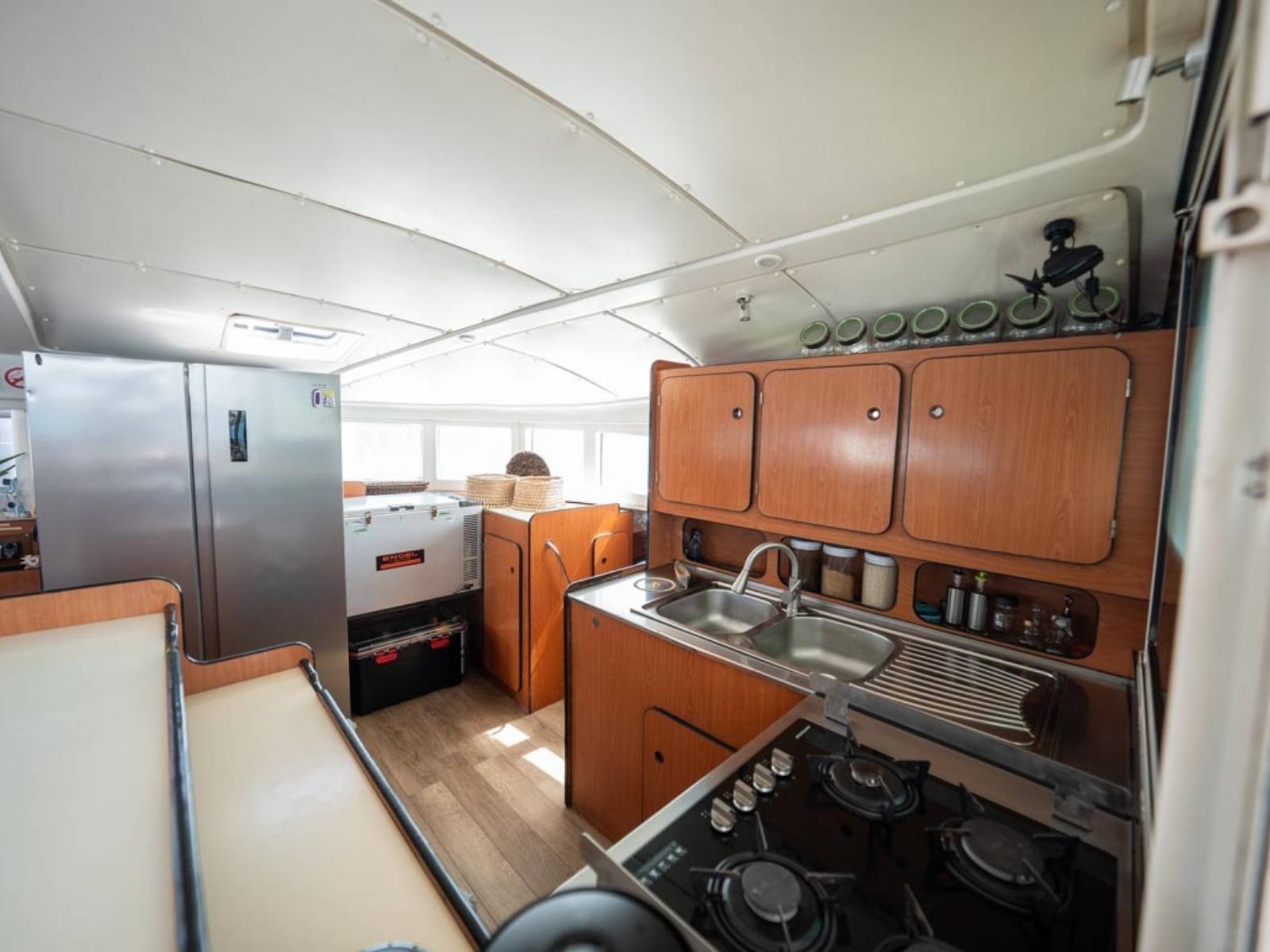 Fully equipped kitchen onboard Lagoon 57 catamaran in San Blas