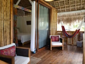 Deluxe cabin interior with hammock in Dutch Cays San Blas Panama