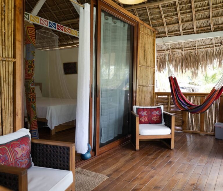 Deluxe cabin interior with hammock in Dutch Cays San Blas Panama