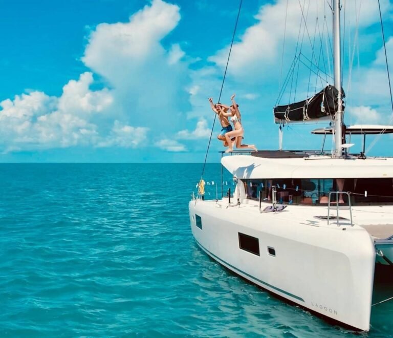 Lagoon 42 catamaran anchored in San Blas turquoise waters Panama