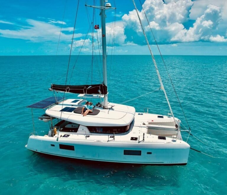 Lagoon 42 catamaran anchored in turquoise waters of San Blas Panama