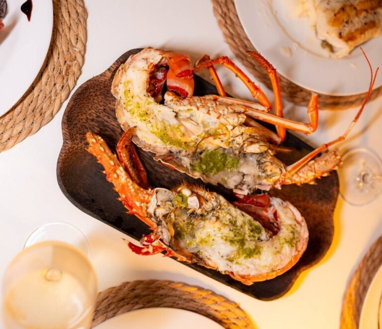 Gourmet lobster meal served onboard Lagoon 40 catamaran in San Blas