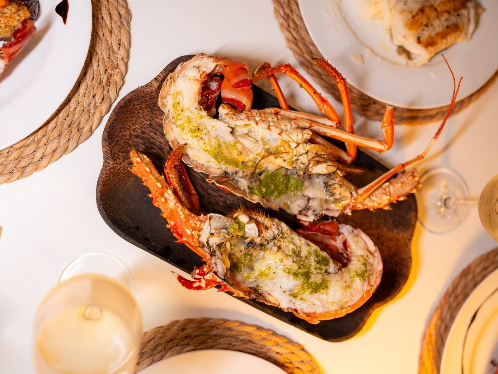 Gourmet lobster meal served onboard Lagoon 40 catamaran in San Blas