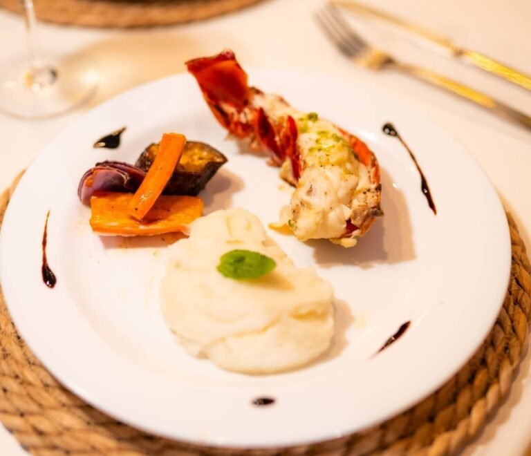 Gourmet plated dish served onboard Lagoon 40 catamaran in San Blas