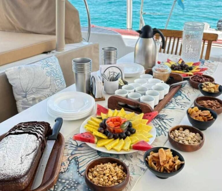 Breakfast served onboard Lagoon 57 catamaran in San Blas