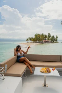 Luxury catamaran cabin in San Blas, Guna Yala, Panama with comfortable accommodation and ocean views.
